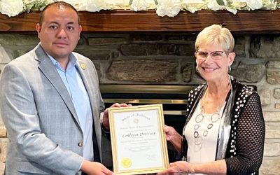 Mike Andrade honored Colleen DeVris, a member of Tri Kappa Associate Chapter of Dyer, Schererville, St John, for her service in Northwest Indiana