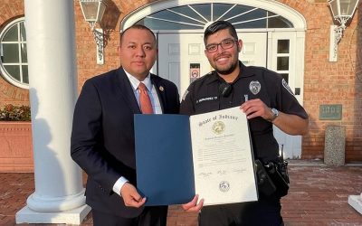 Mike Andrade honored Munster Police Officer Jonathan Hernandez with House Resolution 36 for being named 2019 Officer of the Year