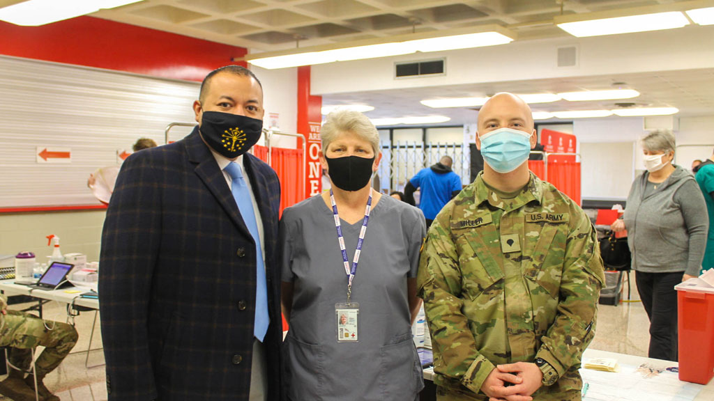 Mike Andrade visited the mass COVID-19 vaccination site at Calumet New Tech High School