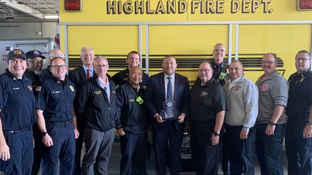 Mike Andrade received the 2022 Legislator of the Year award from the Indiana Fire Chiefs Association during the Lake County Fire Chiefs meeting